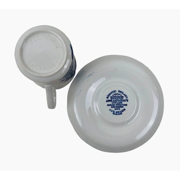 Anne Hathaway Cottage Meakin Romantic England Teacup Saucer Blue White Set - Picture 8 of 10